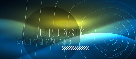 Neon glowing lines, magic energy space blue light concept, abstract background wallpaper design