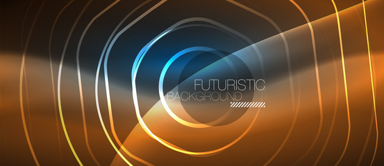 Neon glowing lines, magic energy space blue light concept, abstract background wallpaper design