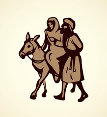Joseph Mary go to Bethlehem. Vector drawing