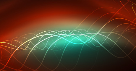 Neon lines wave background. Abstract composition