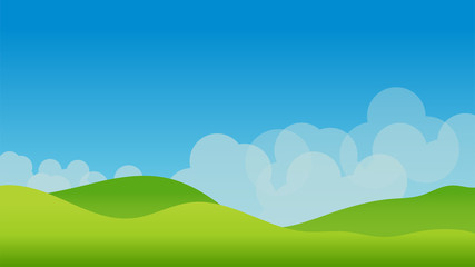 Fototapeta na wymiar Landscape with hills, clouds and sky. Scenery vector illustration.