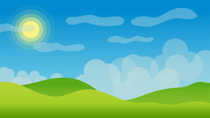 Landscape with hills, clouds and sky. Scenery vector illustration.