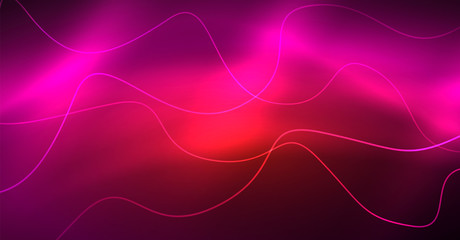 Abstract shiny glowinng color wave design element on dark background - science or technology concept