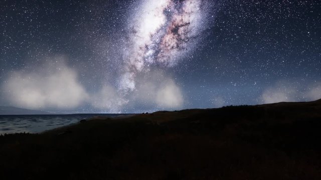 Milk Way stars above the lake at night