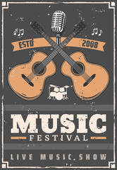Music festival guitars, drum and microphone