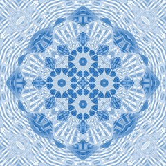 Graphic illustration blue indigo mandala background. Tibetan pattern yoga psychedelic art work. Suitable for background, text and typography.