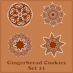Vector Gingerbread Snowflakes Cookies Set. Merry Christmas Decor Elements.