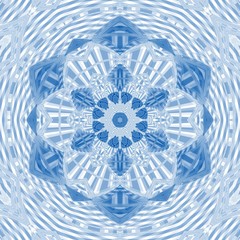  Graphic illustration blue indigo mandala background. Tibetan pattern yoga psychedelic art work. Suitable for background, text and typography.