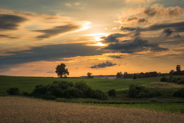 Landscape with masurian meadows near Banie Mazurskie, Masuria, Poland