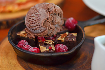 Chocolate ice-cream with chocolate brownies