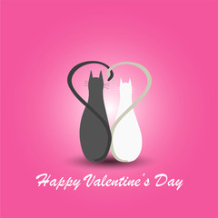 Two cats with tailes in a shape of a heart, love concept, romantic logo, valentine day. Vector illustration