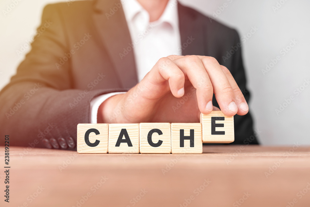 Poster man made word cache with wood blocks
