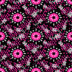 Floral ornaments with geometric shapes of white and violet colors