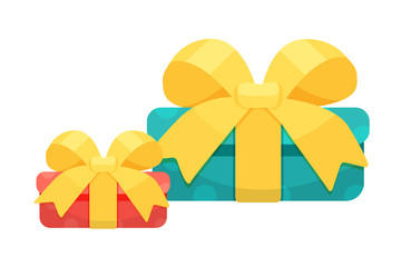 Festive colorful gift boxes with beautiful decorative ribbons.