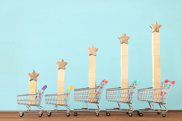 concept image of setting a five star goal. increase rating or ranking, evaluation and...