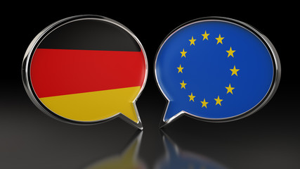 Germany and Europe Union flags with Speech Bubbles. 3D illustration