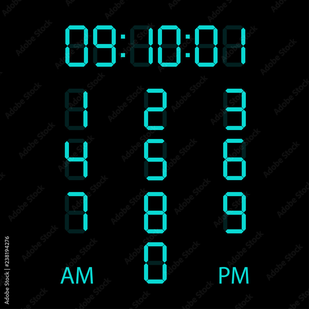 Poster a set of glowing digital numbers. digital numbers for lcd electronic screen. digital numbers in the 
