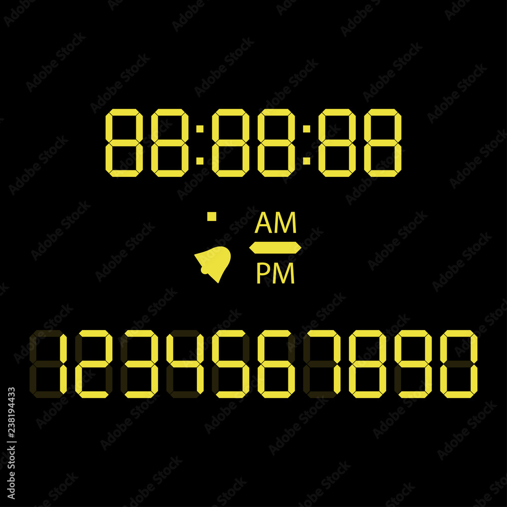 Poster a set of glowing digital numbers. digital numbers for lcd electronic screen. digital numbers in the 