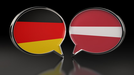 Germany and Latvia flags with Speech Bubbles. 3D illustration