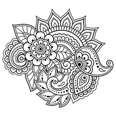Mehndi flower pattern in frame for Henna drawing and tattoo. Decoration in ethnic oriental, Indian style.