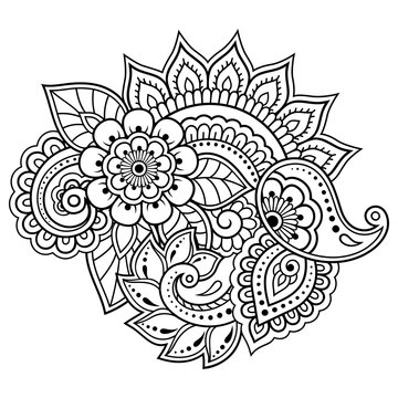 Mehndi flower pattern in frame for Henna drawing and tattoo. Decoration in ethnic oriental, Indian style.