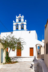 A typical square with the narrow streets of Emporio, Santorini, Greece