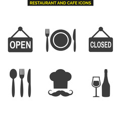 Restaurant icons set on white background.