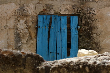 old door in stone wall