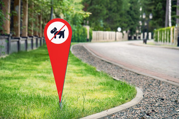 Dog walking prohibition sign in a cottage village