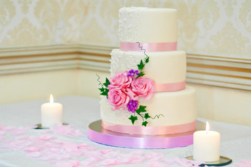 Sweet cake on a festive buffet. Cake on the table in the restaurant.