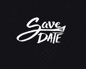 White Save the Date Texts on Abstract Black