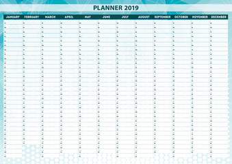 Calendar planner 2019 on green background