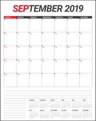 September 2019 desk calendar vector illustration