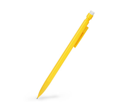 Yellow Mechanical Pencil On White Background.