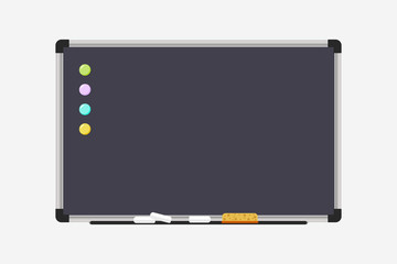 Office board. Concept for school or business presentations. Empty board with magnets and markers. White school board. Vector illustration.