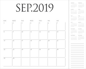 September 2019 desk calendar vector illustration