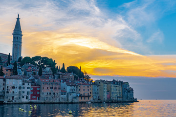 The old town of Rovinj in a summer sunset