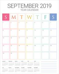 September 2019 desk calendar vector illustration