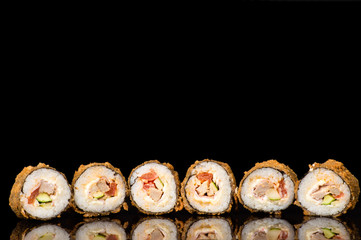 hot six sushi rolls in reflection