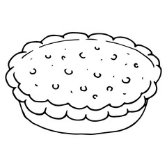 Pie icon. Vector illustration of a homemade chocolate cake. Hand drawn pumpkin pie.