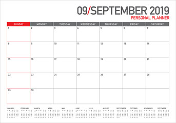 September 2019 desk calendar vector illustration
