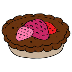 Vector pie with strawberry and raspberries. Homemade pie with berries. Biscuit with filling.