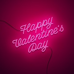Valentine`s Day background. Vector retro neon sign. 