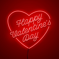 Valentine`s Day background. Vector retro neon sign. 