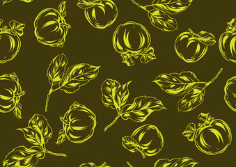 Seamless pattern with apples and leaves.