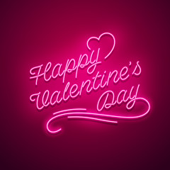 Valentine`s Day background. Vector retro neon sign. 