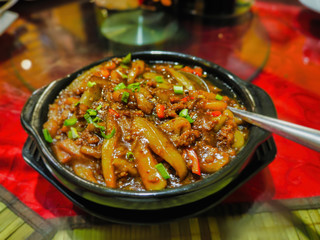 Slightly spicy dish with meat