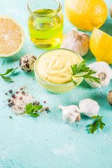 Homemade mayonnaise with ingredients