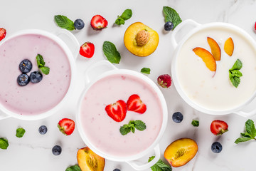 Various sweet creamy fruit & berry soups