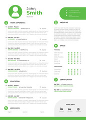 Simple and Clean Resume - GREEN - obrazy, fototapety, plakaty